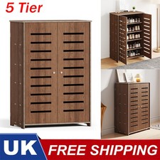 2 Door Wooden Shoe Storage Cabinet Rack Stand 5Tier Cupboard Footwear Stand Rack