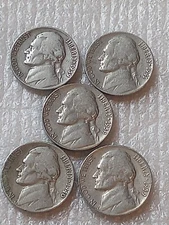 Lot Of 5 Vintage Jefferson Nickles-Choice Dates-Nice Coins.