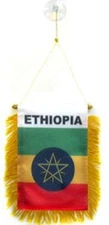 Ethiopia MINI BANNER FLAG GREAT FOR CAR & HOME MIRROR HANGING 2 SIDED (FI)