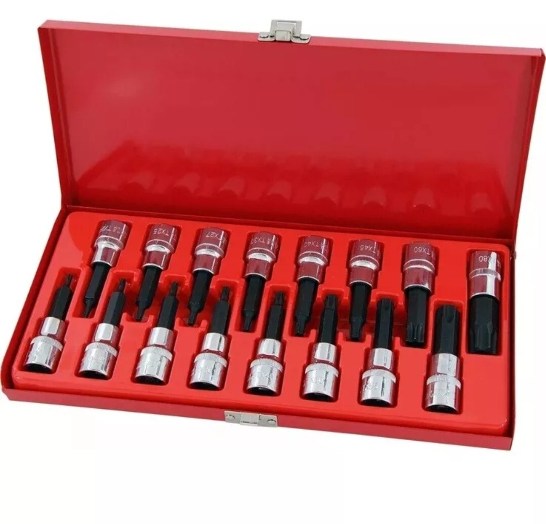 16pc LONG TORX BIT SOCKET SET 1/2""Drive T20/T80 Standard T20/T40 Tamper Proof