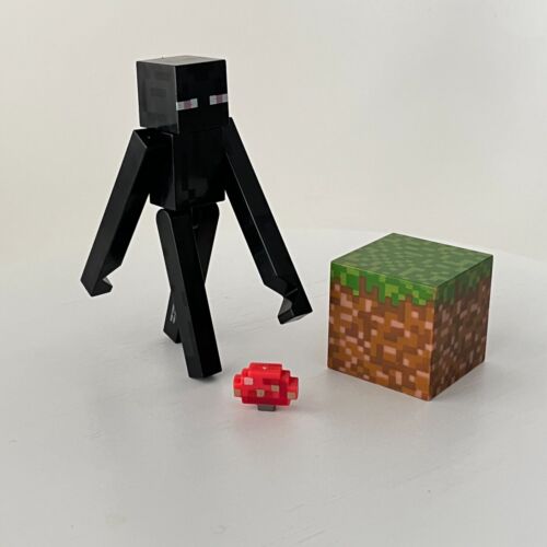 Minecraft Series 1 Enderman Figure Complete Set With Grass & Mushroom Jazwares