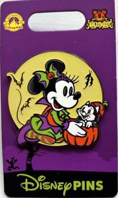 Disney Halloween Minnie Mouse & Figaro Cat Glow in Dark Pin & Card