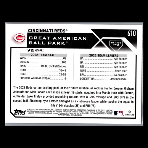 2023 Topps Series 2 - #610 Cincinnati Reds Royal Blue - Team Card - Picture 2 of 2