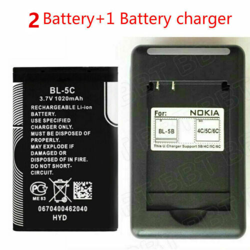 BL-5C Battery + charger for Nokia 1208 1680 3100 1110 6085 6600 6230 7610 1100 - Picture 1 of 17