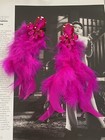 New Fashion Long Bohemian Gypsy Gold Hot Pink Rhinestone Feather Drop Earrings