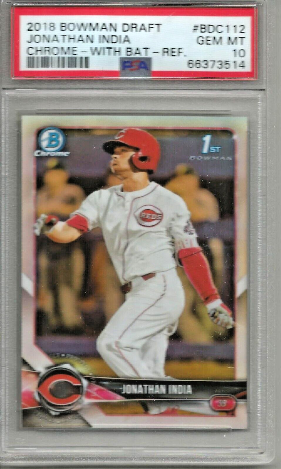 Jonathan India 2018 Bowman Chrome with Bat Refractor Rookie (#BDC112) PSA 10