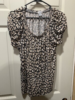 Jaclyn Smith Collection Shirt Sz L white/black  Cap Sleeve Rayon Top Cool Breezy