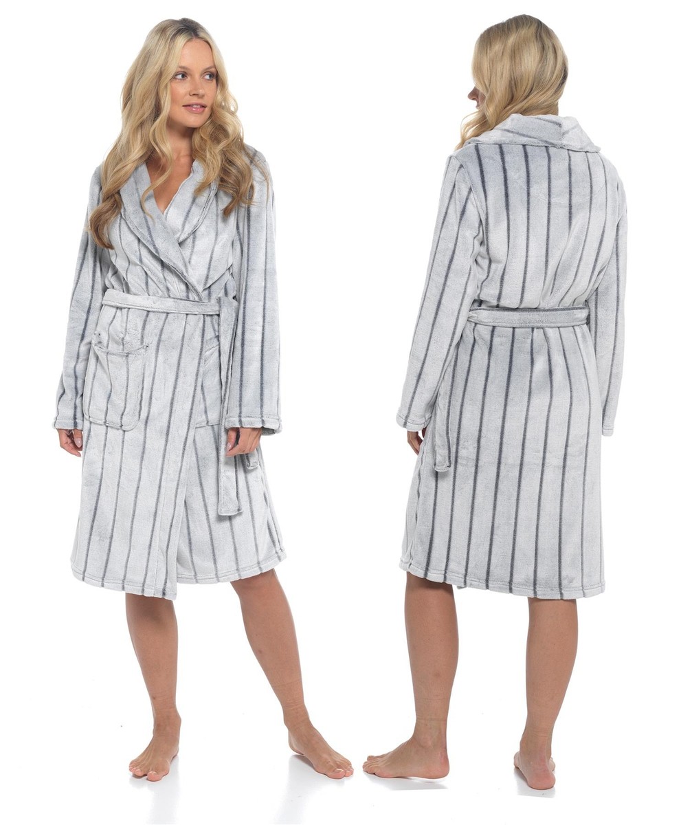 Ladies Stripe Dressing Gown Shawl Collar Robe Bath Robes Super Soft | eBay