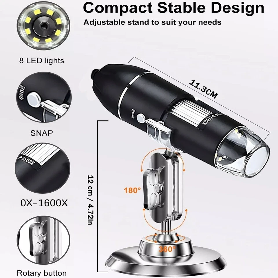 Digital Mikroskop USB Lupe Microscope 0-1600X HD Kamera Endoskop 8 LEDs für PC - Bild 4 von 4