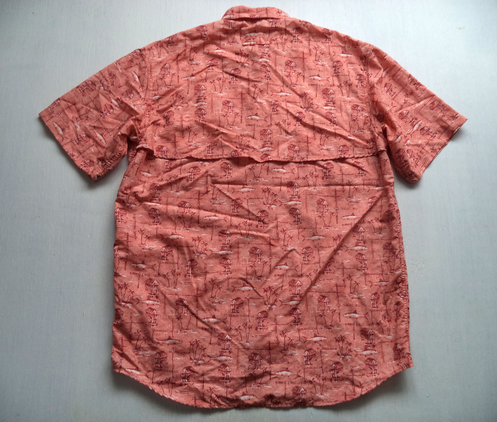 Mens LL BEAN Fishing print shirt Sz L bass spinning casting lure rod