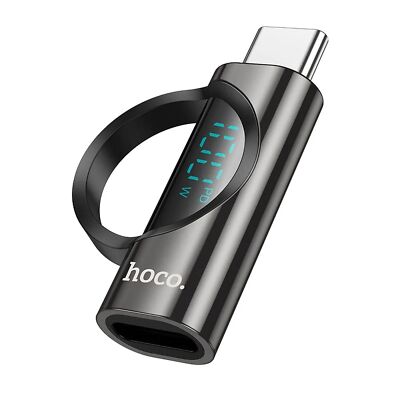 HOCO Adapter Schwarz Typ C (männlich) auf Typ C (weiblich) mit Display 5A 100W