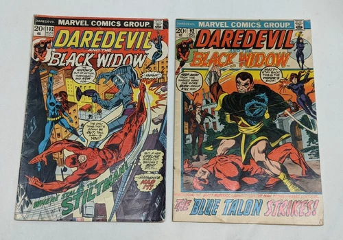 Vtg Daredevil And The Black Widow #92 + 102 1st Blue Talon (1972 Marvel Comics)