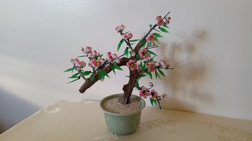 Vintage Electrified Asian Art Jade Glass Bonsai Flower Tree LED Lamp/Light - Picture 8 of 17