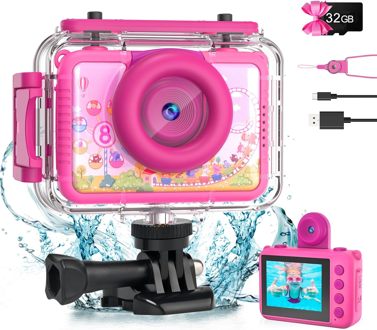Kids Underwater Camera - 2024 Upgrade Waterproof Camera Birthday Gifts for Girls