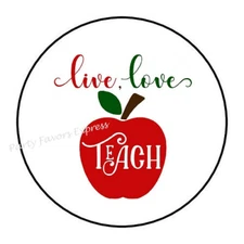 LIVE LOVE TEACH TEACHER APPLE ENVELOPE SEALS LABELS STICKERS PARTY FAVORS