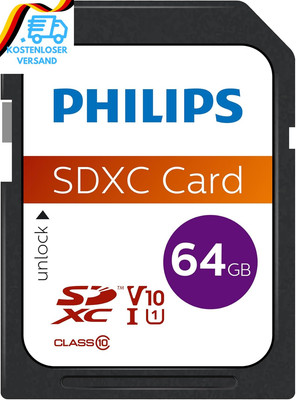 Philips Ultra Speed SDXC Card 64 GB UHS-I U1, Lesegeschwindigkeit Bis Zu 80 Mb/S