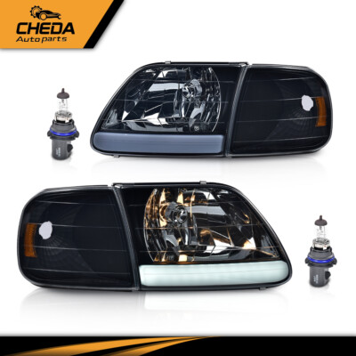 Fit for 1997-2004 F-150 Expedition LED DRL Headlights & Corner Lights Smoked