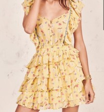 Loveshackfancy Phyllis Ruffle Cotton Sunburst Mini Dress Floral Yellow Tiered
