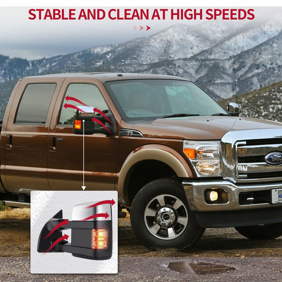 Chrome Mirrors Pair For 99-07 Ford F250-F550 Super Duty Tow Power Heated Signals Foto 3 de 4