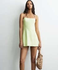 ZARA Lime Green Cotten Linen Mini Dress Summer Concert Festival XL