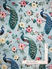 Feather Peacock Birds Flower Floral Fabric By the Yard Cotton David Textiles