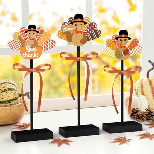 3 Pcs Thanksgiving Tiered Tray Decor Wooden Turkey Thanksgiving Table - Photo 2/8
