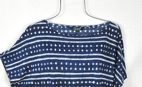 Lauren Ralph Lauren Women's Blouse L Summer Linen Blue Patterned Top Shirt NWT - Picture 11 of 11