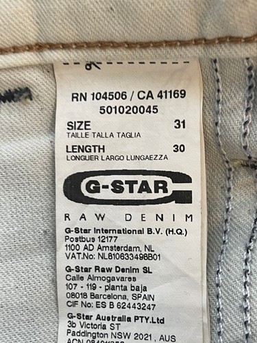 G-STAR RAW DENIM 3301 Men's Straight Button Fly RN 104506 CA41169 Size 31" - 第 7/12 張圖片