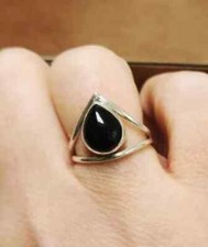 Boho Black Onyx Ring Handmade Solid 925 Silver Anxiety Women Ring All Size SR448