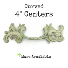 1 Curved Vintage French Provincial Drawer Pull 4" Centers Ornate Leaf Handle LZ7