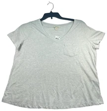 Style and Co Shirt Womens Plus Size 0X Gray Short Sleeve Vneck Cotton New