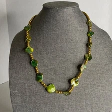 Light Green and Gold Colored Beaded Necklace 12 Inches