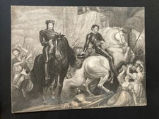 Victorian print illustration engraving untitled royal on horseback