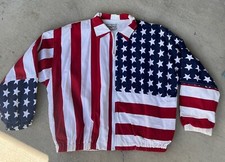 VTG Rosettes American USA Flag Red White Blue Bomber Zip Up Jacket XL Excellent