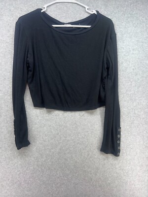 Active USA Womens Sweater Size L Black Round Neck Button Long Sleeves Rayon