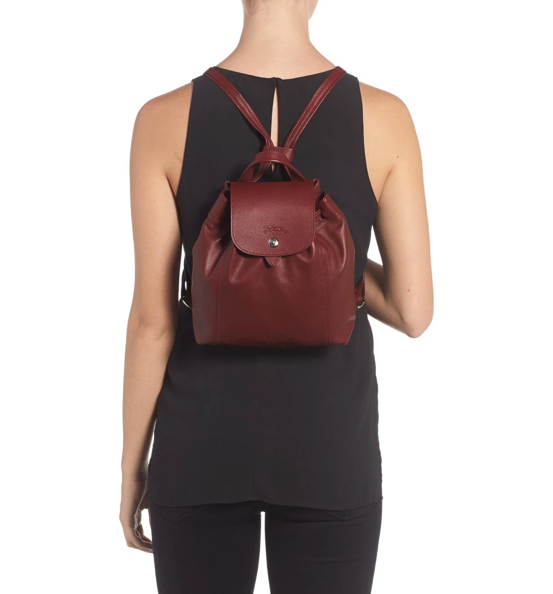 Longchamp Le Pliage Cuir Mini XS Leather Backpack ~NIP~ Red Lacquer