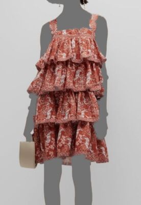 $740 Lug Von Siga Women's Red Linen Liza Square Neck Tiered Mini Dress Size  42 | eBay