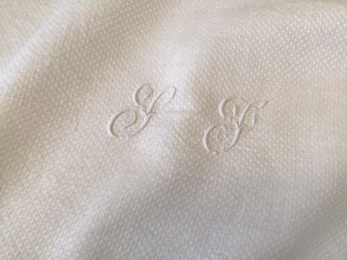Bellissimo antico tovaglioli di lino francese set 4 monogrammi SF - Foto 2 di 9