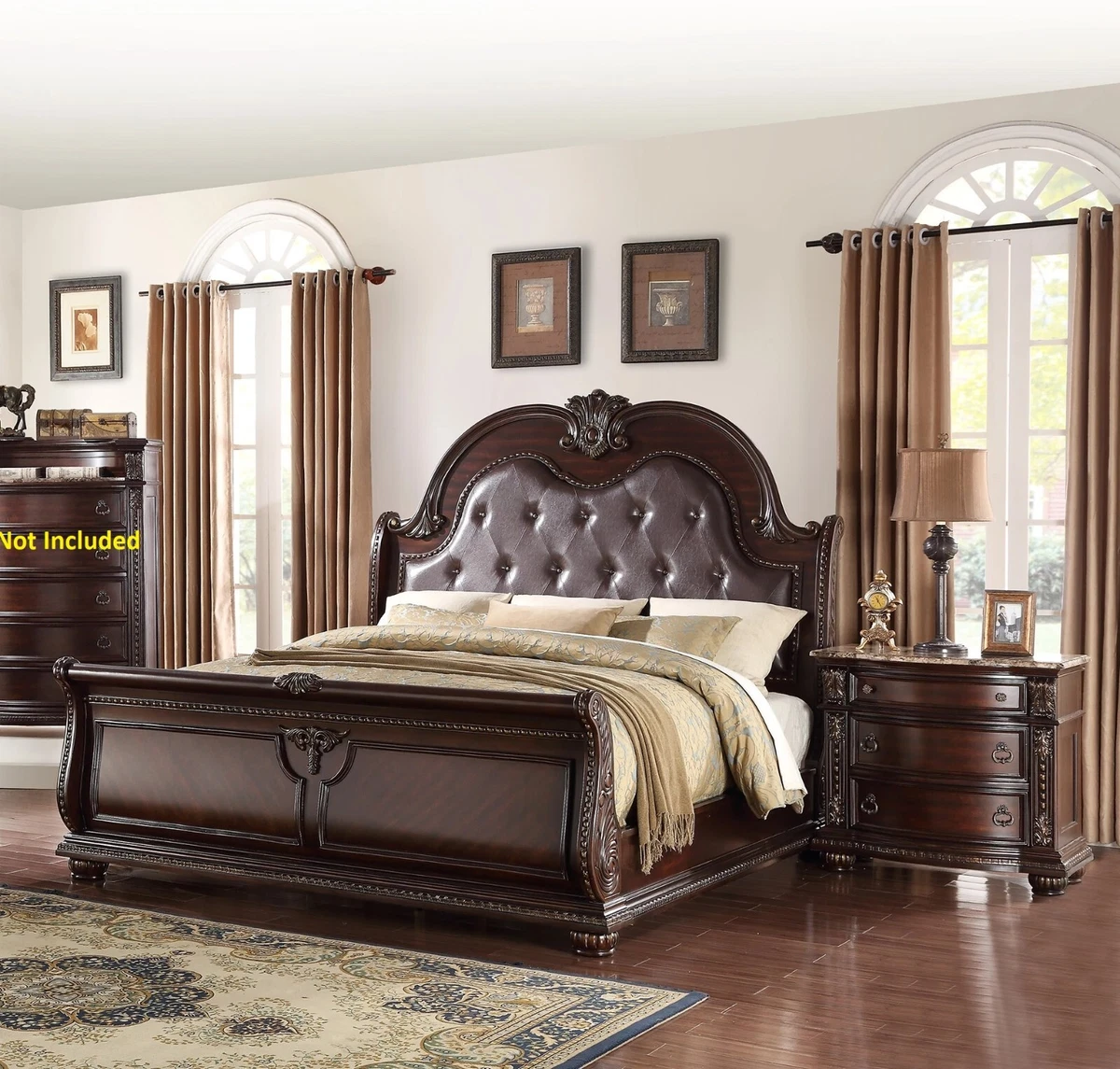 Louis Philippe Style Bedroom 3PC Set California King Size Bed 2x Nightstands Brown Cherry Finish Classic Bedroom Furniture, Size: 75