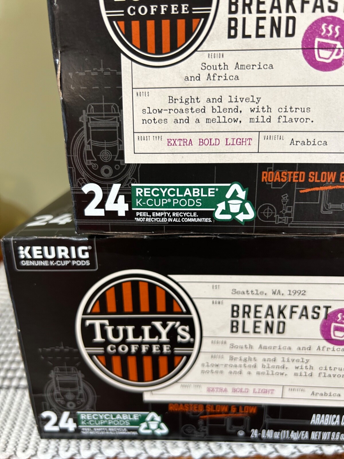 Tully's Coffee Breakfast Blend KCup Pod Extra Bold Light 4 24 /96 CT