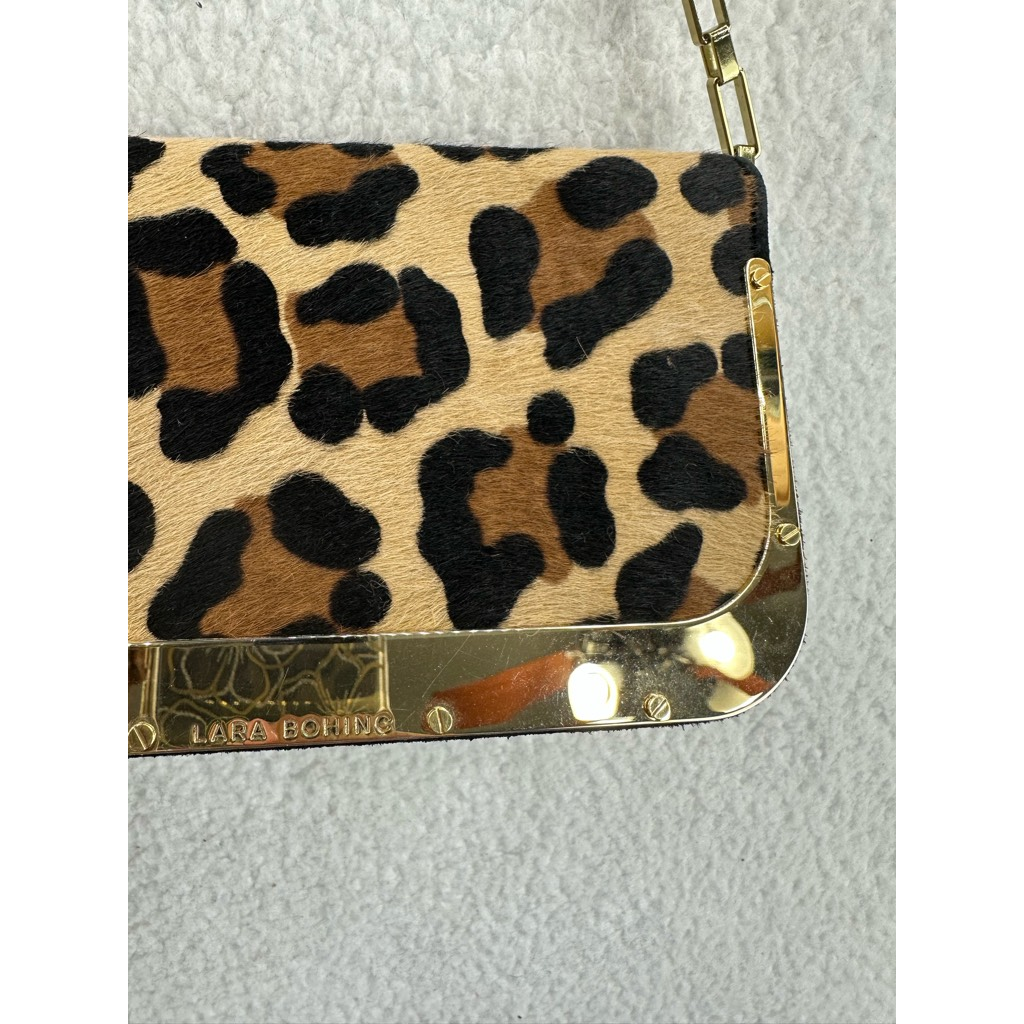 Lara Bohing Womens Shoulder Bag Beige Brown Leopard Baguette Snap