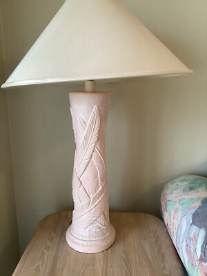 1987 Art Deco Banana Leaf Sunset Lamp Co. Plaster Pink with White accents