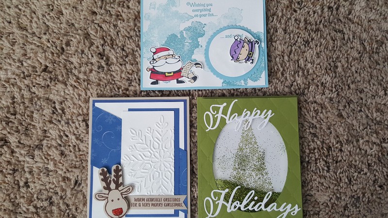 3 Stampin' Up! Christmas Cards, Signs of Santa, Cookie Cutter Deer, Shaker Tree