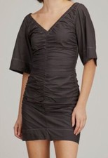$215 Ganni Women's Black Cotton Poplin V-Neck Minidress Size FR 34/US 2