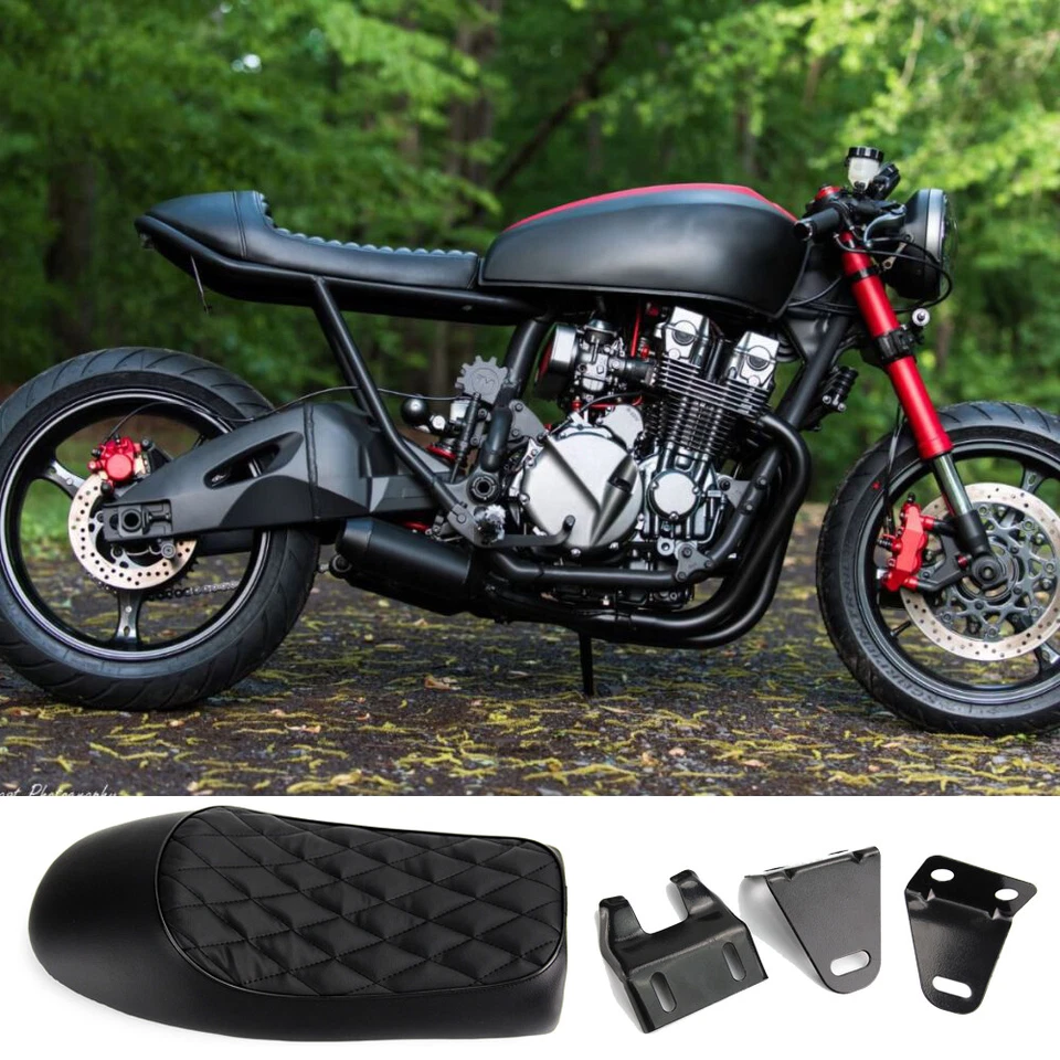 Black Hump &Flat Seat Cafe Racer Cushion Saddle For Honda CB Yamaha SR Suzuki GS - Image 2 of 4