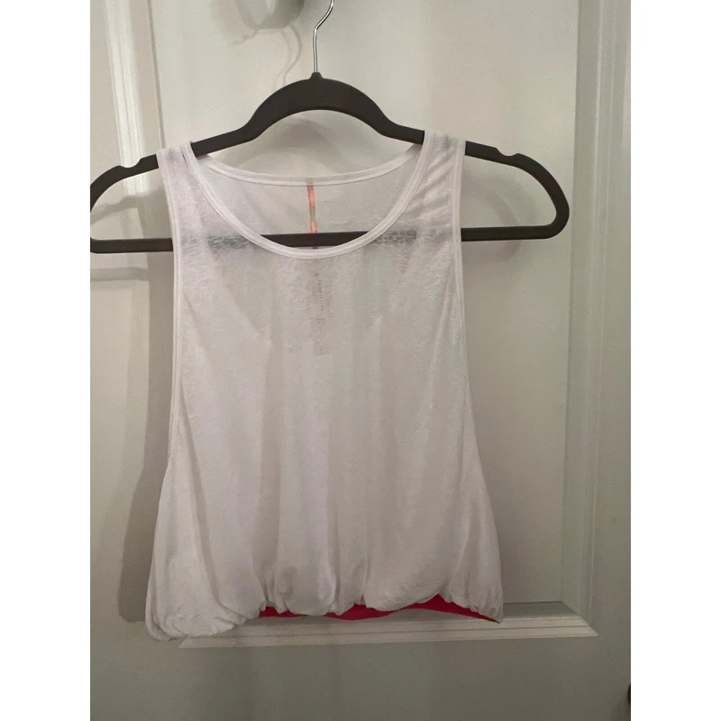free-people-movement sheer double layer elastic hem sporty tank-top