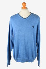 Chaps V Neck Jumper Pullover Vintage Mens Knitwear Blue L-IL2384