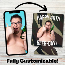 Enfriador de latas de cumpleaños de camuflaje personalizado, divertido camuflaje feliz 40º día de la cerveza Coolies