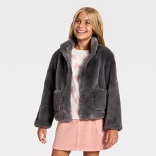 Girls' Faux Fur Jacket - Cat  Jack Gray XS