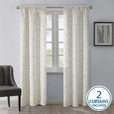 Jacquard Blackout Panel Pair, Set of 2 Curtains, Beige Botanical, 37" W x 84" L